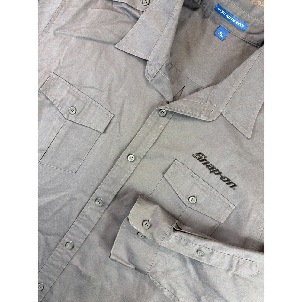 Port Authority Snap-on Work Shirt Men XL Gray Long Sleeve Epaulet S649